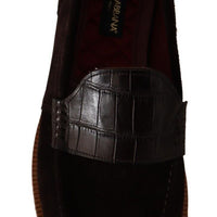 Dolce & Gabbana Elegant Suede Crocodile Loafers in Brown