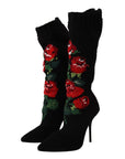 Dolce & Gabbana Elegant Sock Boots with Red Roses Detail