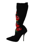 Dolce & Gabbana Elegant Sock Boots with Red Roses Detail