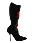 Dolce & Gabbana Elegant Sock Boots with Red Roses Detail