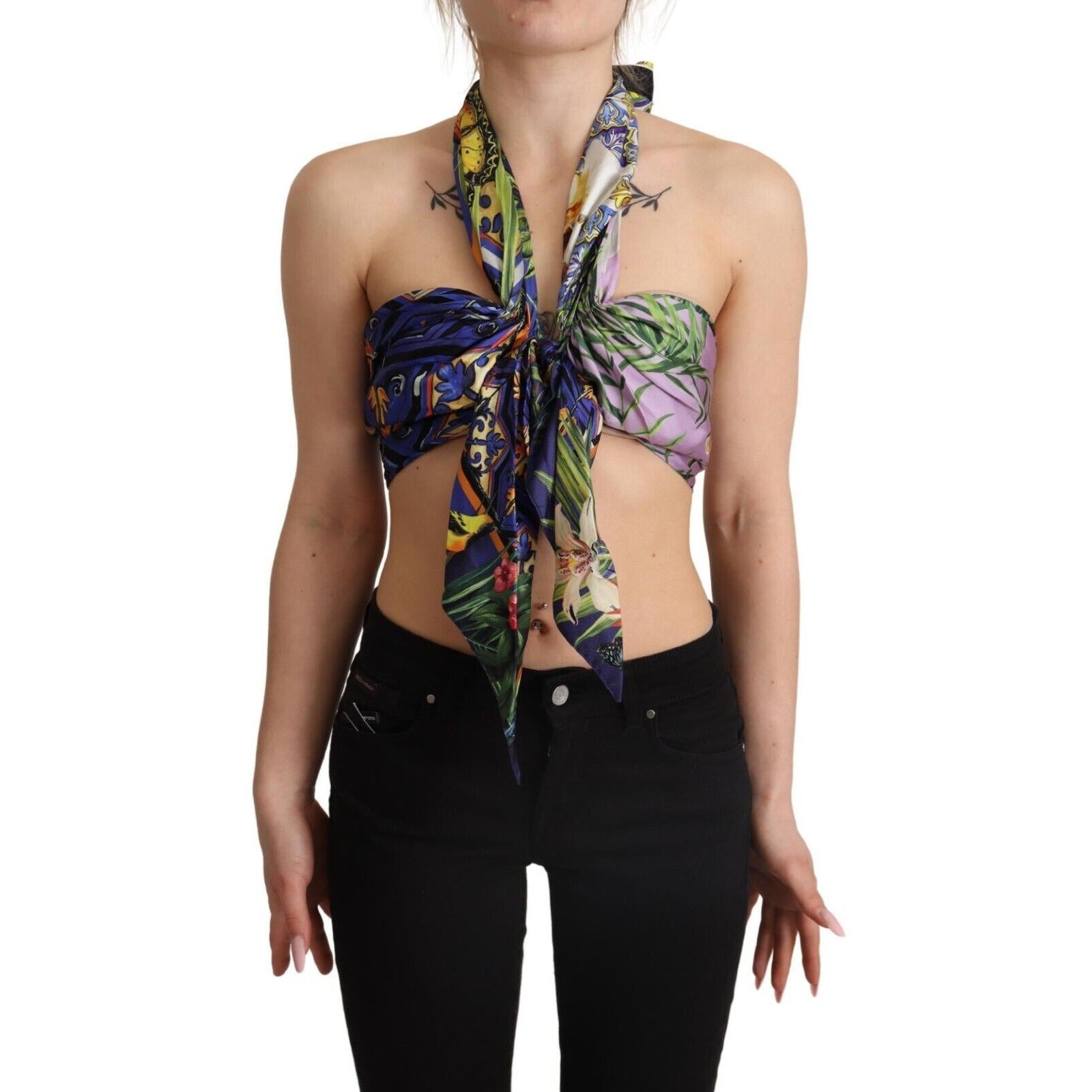 Dolce & Gabbana Sumptuous Silk Halter Cropped Top - Multicolor