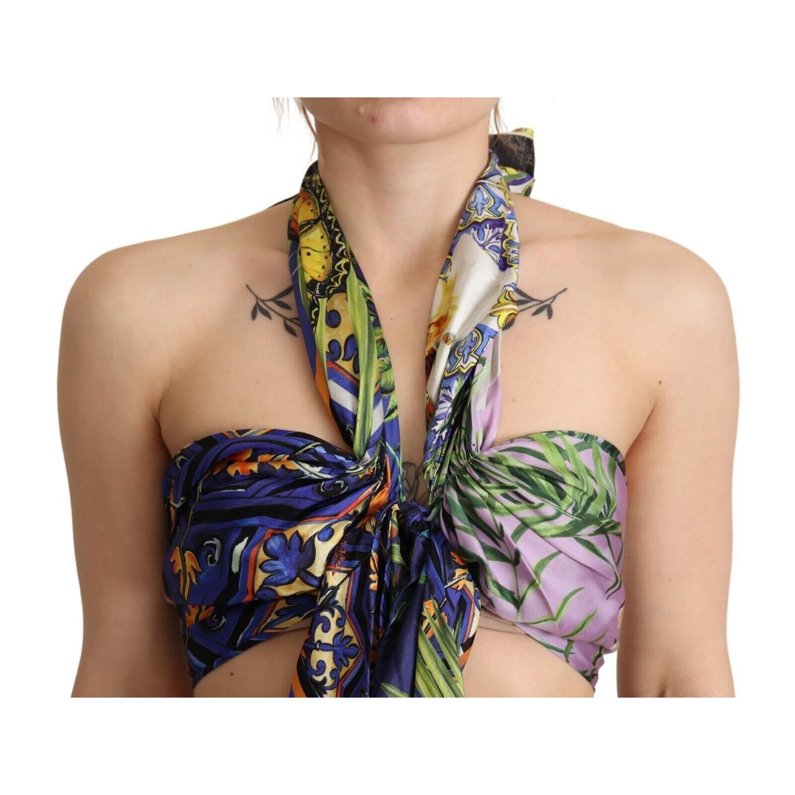 Dolce & Gabbana Sumptuous Silk Halter Cropped Top - Multicolor