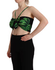 Dolce & Gabbana Elegant Leaf Print Halter Cropped Top