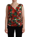 Dolce & Gabbana Elegant V-Neck Geranium Print Silk Tank Top