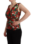 Dolce & Gabbana Elegant V-Neck Geranium Print Silk Tank Top