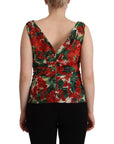 Dolce & Gabbana Elegant V-Neck Geranium Print Silk Tank Top