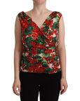 Dolce & Gabbana Elegant V-Neck Geranium Print Silk Tank Top