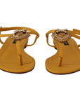 Dolce & Gabbana Mustard T-Strap Flat Sandals with Heart Embellishment