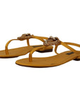 Dolce & Gabbana Mustard T-Strap Flat Sandals with Heart Embellishment