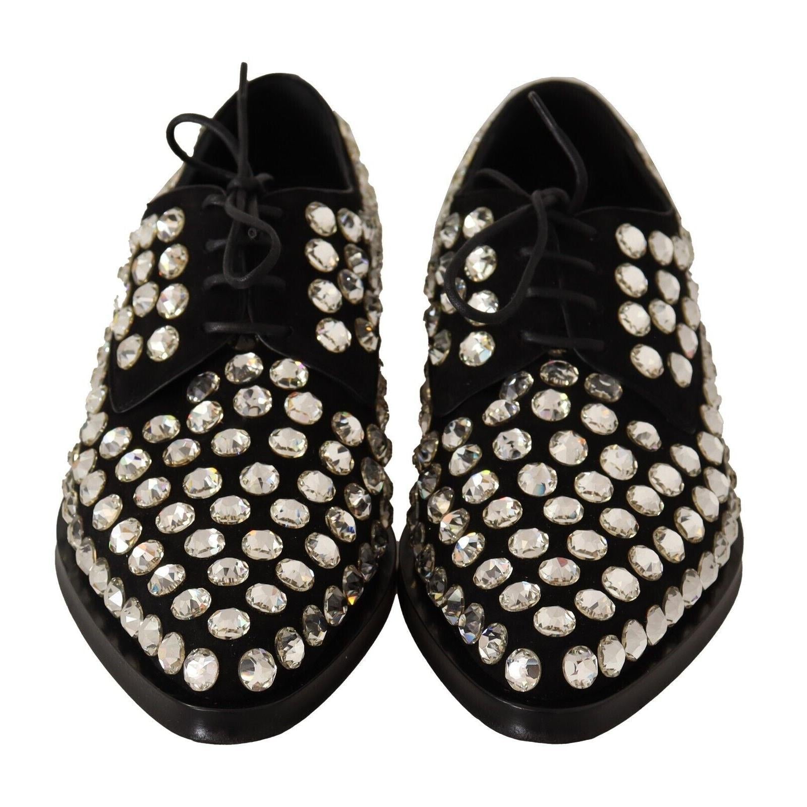 Dolce & Gabbana Elegant Crystal-Embellished Lace-Up Flats
