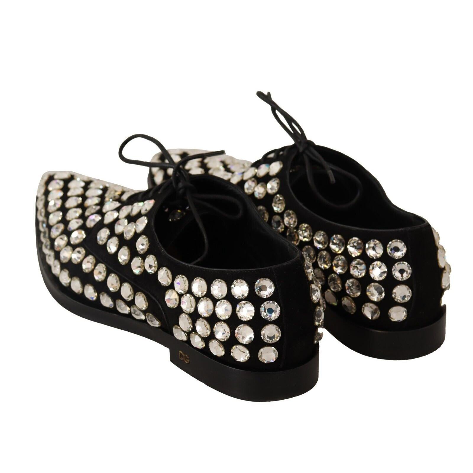 Dolce & Gabbana Elegant Crystal-Embellished Lace-Up Flats