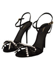 Dolce & Gabbana Elegant Black Viscose Ankle Strap Sandals with Crystals