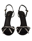 Dolce & Gabbana Elegant Black Viscose Ankle Strap Sandals with Crystals