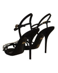 Dolce & Gabbana Elegant Black Viscose Ankle Strap Sandals with Crystals