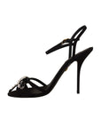 Dolce & Gabbana Elegant Black Viscose Ankle Strap Sandals with Crystals