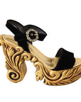 Dolce & Gabbana Baroque Velvet Heels in Black and Gold