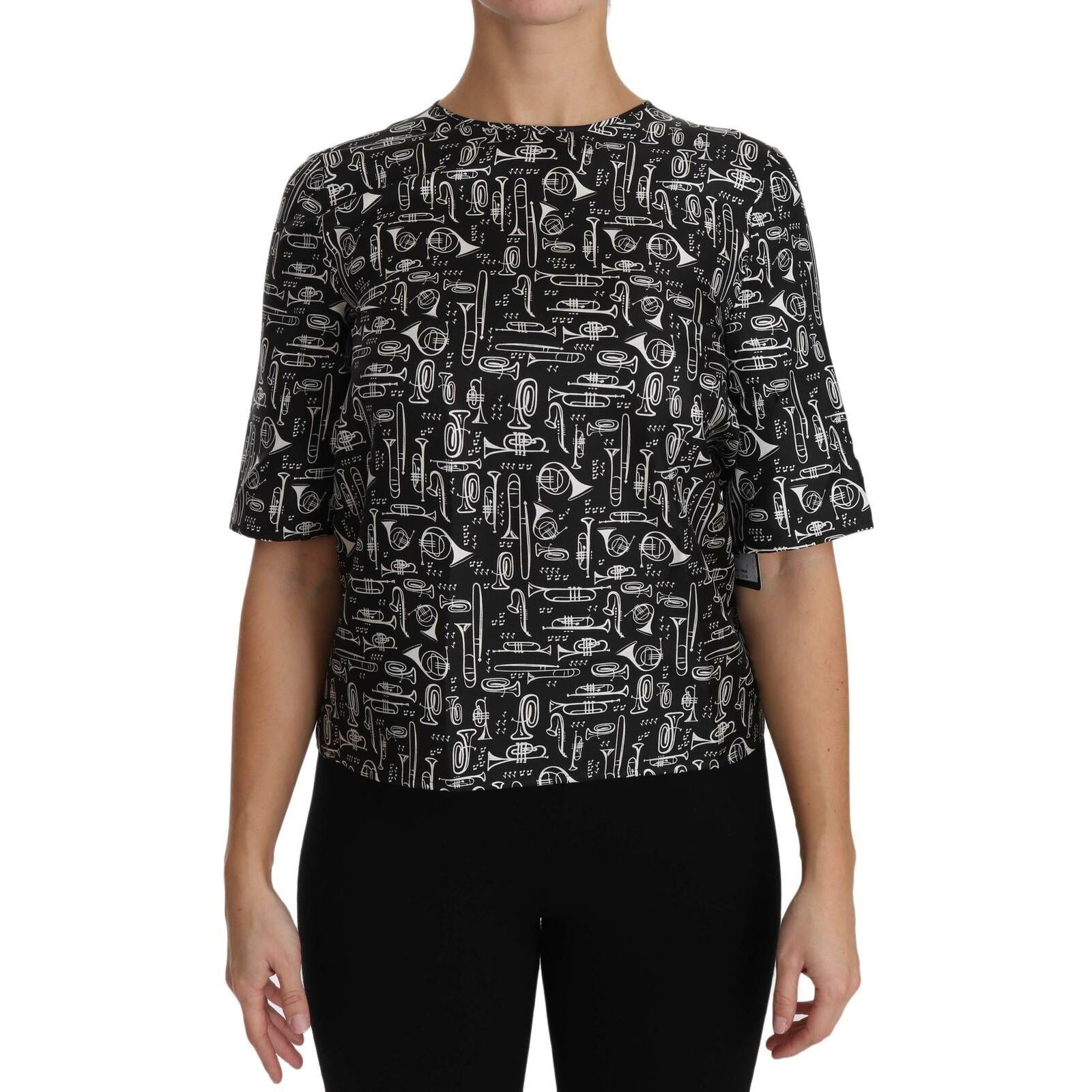 Dolce & Gabbana Exquisite Trumpet Print Silk Blouse