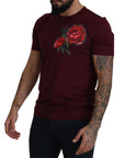 Dolce & Gabbana Elegant Bordeaux Roses Motif Crewneck Tee
