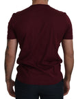 Dolce & Gabbana Elegant Bordeaux Roses Motif Crewneck Tee