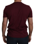 Dolce & Gabbana Elegant Bordeaux Roses Motif Crewneck Tee