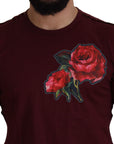 Dolce & Gabbana Elegant Bordeaux Roses Motif Crewneck Tee