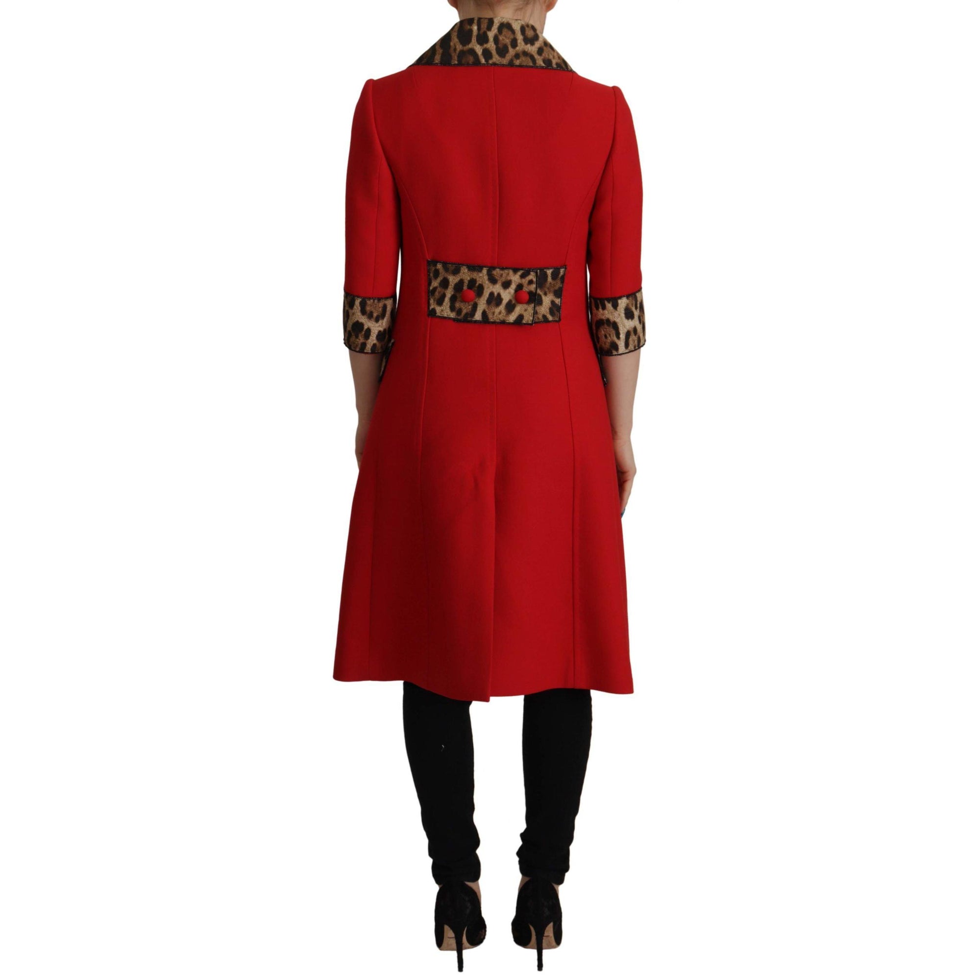 Dolce & Gabbana Elegant Red Leopard Trench Coat