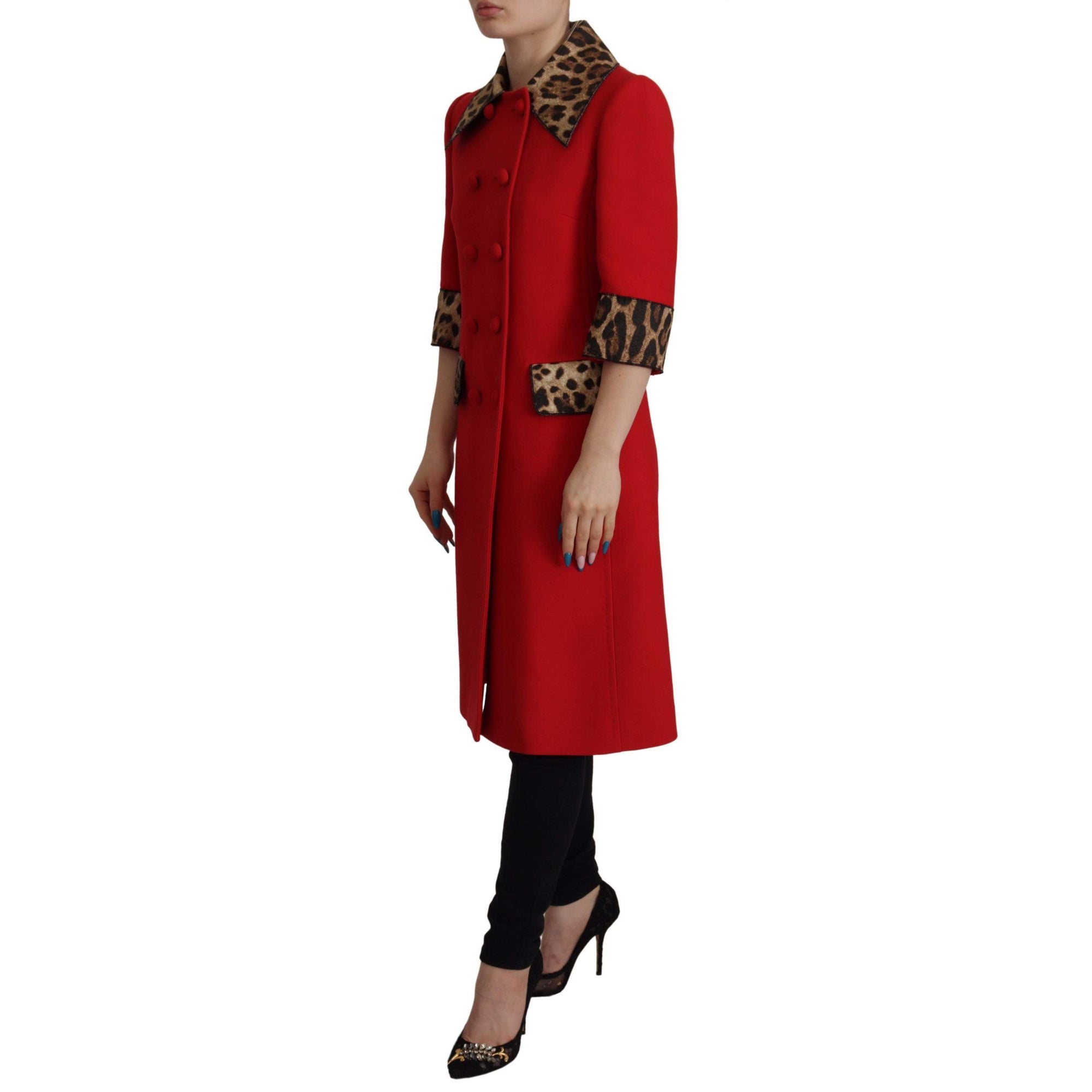 Dolce & Gabbana Elegant Red Leopard Trench Coat