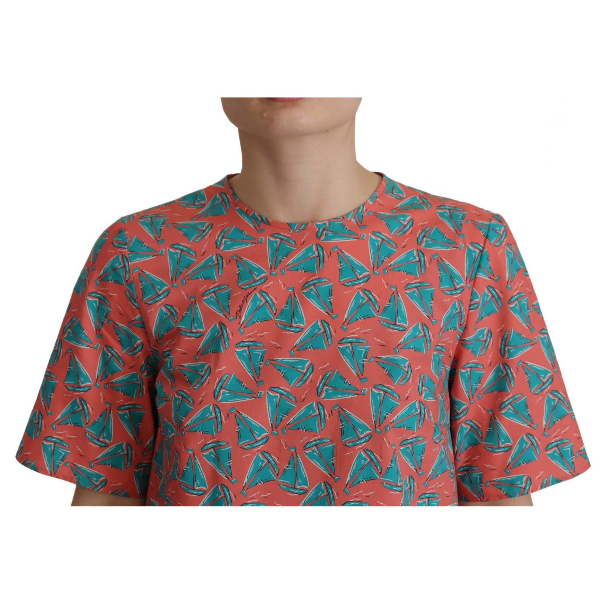 Dolce & Gabbana Chic Pink Sailboat Print Cotton Top