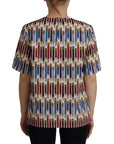Dolce & Gabbana Chic White Pencil Print Short Sleeve Blouse