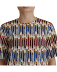 Dolce & Gabbana Chic White Pencil Print Short Sleeve Blouse