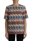 Dolce & Gabbana Chic White Pencil Print Short Sleeve Blouse