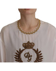 Dolce & Gabbana Elegant Silk Blouse with Gold Crown Embroidery