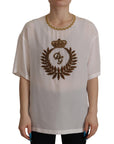 Dolce & Gabbana Elegant Silk Blouse with Gold Crown Embroidery