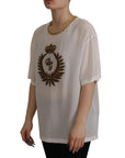 Dolce & Gabbana Elegant Silk Blouse with Gold Crown Embroidery