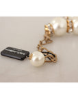Dolce & Gabbana Elegant Faux Pearl Charm Necklace with Crystal Accents