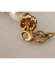 Dolce & Gabbana Elegant Faux Pearl Charm Necklace with Crystal Accents