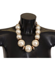Dolce & Gabbana Elegant Faux Pearl Charm Necklace with Crystal Accents