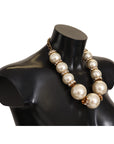 Dolce & Gabbana Elegant Faux Pearl Charm Necklace with Crystal Accents
