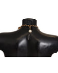 Dolce & Gabbana Elegant Faux Pearl Charm Necklace with Crystal Accents