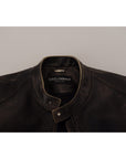Dolce & Gabbana Elegant Black Leather Jacket with Silver Details
