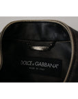 Dolce & Gabbana Elegant Black Leather Jacket with Silver Details