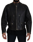 Dolce & Gabbana Elegant Black Leather Jacket with Silver Details