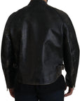 Dolce & Gabbana Elegant Black Leather Jacket with Silver Details