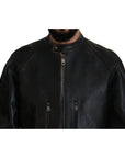 Dolce & Gabbana Elegant Black Leather Jacket with Silver Details