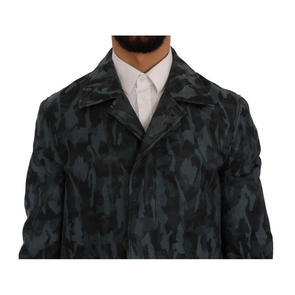 Dolce & Gabbana Blue Camouflage Trench Coat Elegance