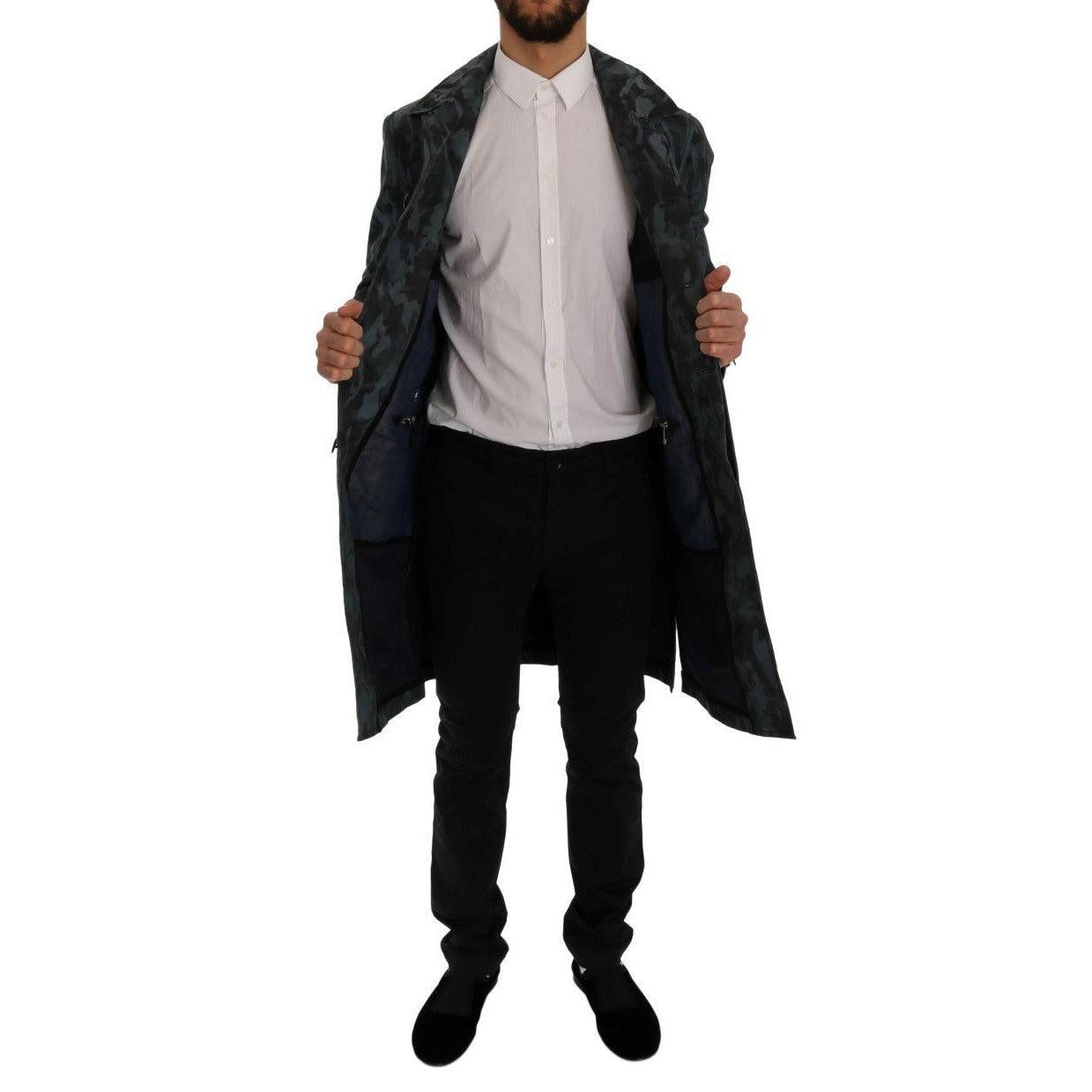Dolce & Gabbana Blue Camouflage Trench Coat Elegance