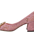 Dolce & Gabbana Pastel Pink Lace Crystal Embellished Pumps