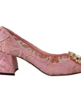 Dolce & Gabbana Pastel Pink Lace Crystal Embellished Pumps
