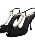 Dolce & Gabbana Elegant Silk Blend Crystal T-Strap Heels