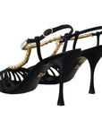 Dolce & Gabbana Elegant Silk Blend Crystal T-Strap Heels